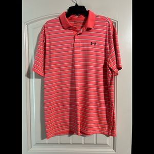 Under armour heat gear golf polo coral white and black stripe large